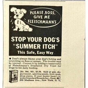 Fleischmann's Dry Yeast Treatment *Stop Your Dog's Summer Itch Vtg Print Ad 1936
